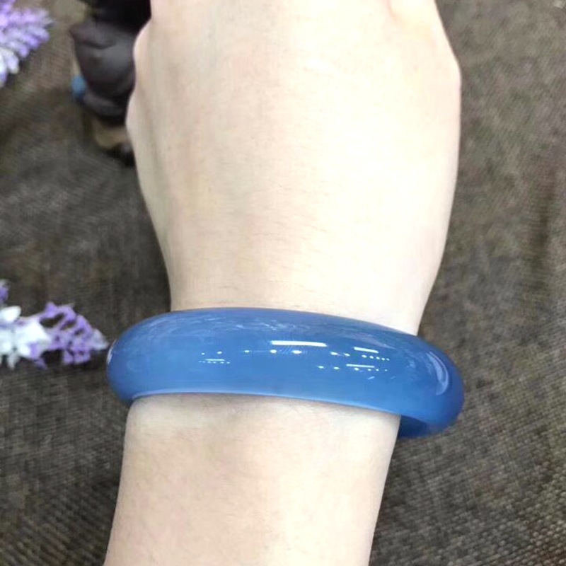 玉石蓝玛瑙手镯女饰品蓝玉髓玉镯子晶石玉石手镯 产地货源 送证书