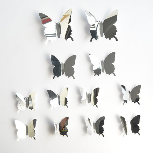 墙上的蝴蝶12只立体镜面蝴蝶跨境供货亚马逊墙贴卧室客厅装饰贴纸