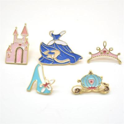 Occident fashion fairy tale Cinderella skirt Slipper Castle Enamel brooch Decorative badge