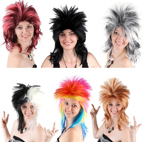 Factory Direct Sale Mullet False Hair for Men and Women General Holiday Hairpiece Multi-Color Gradient Change Fiber False Hair Head Cover Wholesale