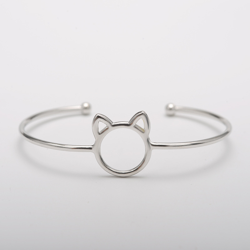 Cartoon animal cat ear opening adjustable bracelet green copper material