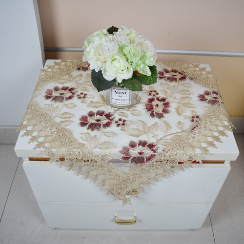 New European-style simple glass yarn embroidery tablecloth, semi-transparent embroidered lace coffee table cloth, rectangular dining tablecloth