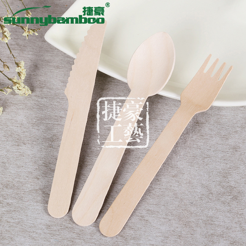 Wholesale of disposable wooden knives, forks and spoons in natural wood color, multi-purpose fruit and food disposable tableware, table forks and household wooden forks detail image 4