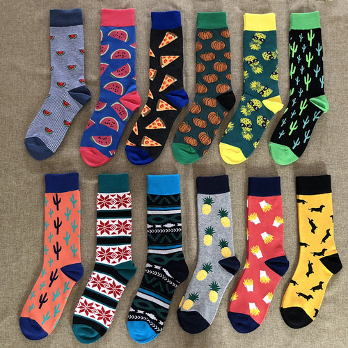 Japanese creative pattern jacquard mid-length men's socks cotton socks 200N couple style trendy Harajuku flower socks wholesale