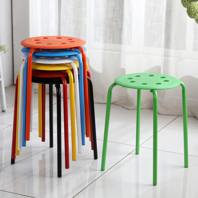 簡約時尚塑料加厚成人簡易休閑八孔彩色高凳子家用套凳圓凳子