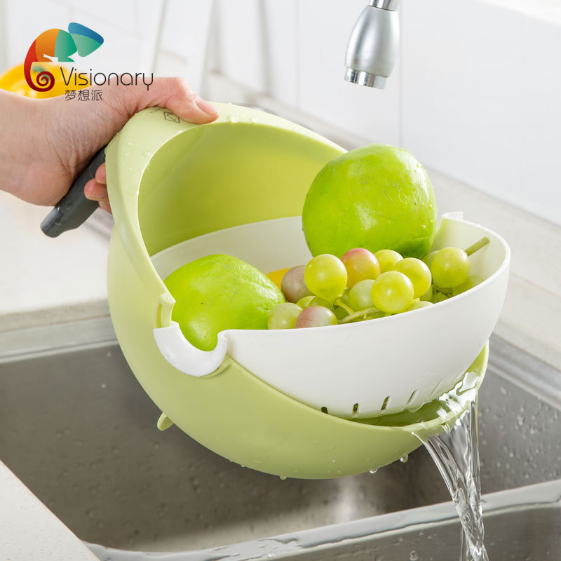 Manufactor Direct selling double-deck Leach basket kitchen Vegetables tool multi-function rotate Fruits Basket Wheat straw Basin