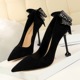 17175-8 Korean sexy nightclub with fine suede, shallow, pointed, after water, bow, women's shoes.