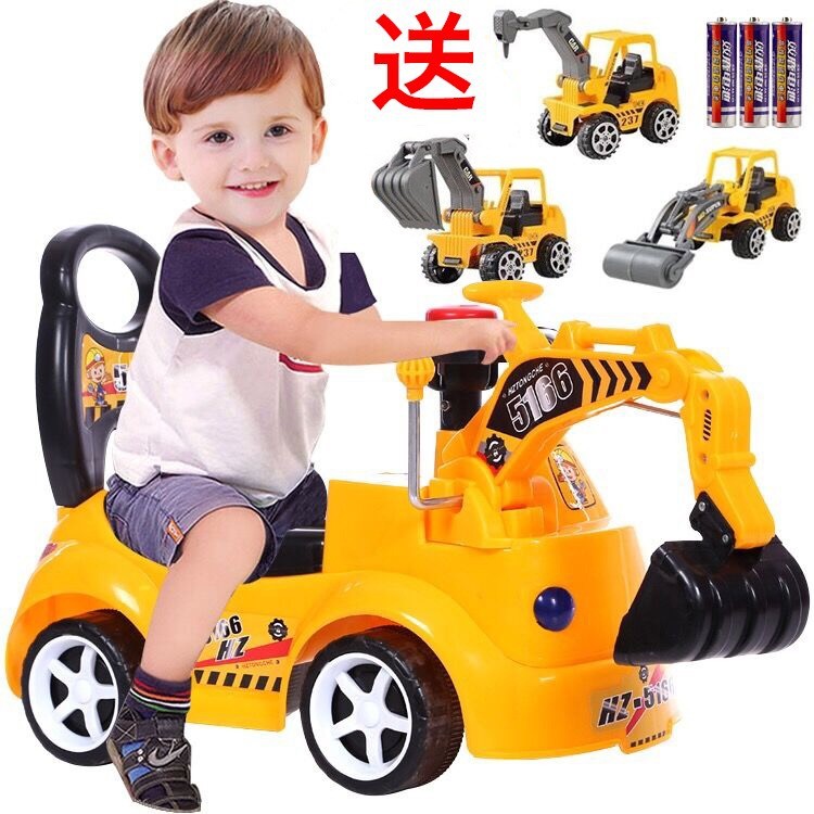 Scooter eléctrico para niños con música, excavadora, carro de torsión, juguete, carro de ingeniería, gran capacidad de montaje, excelente