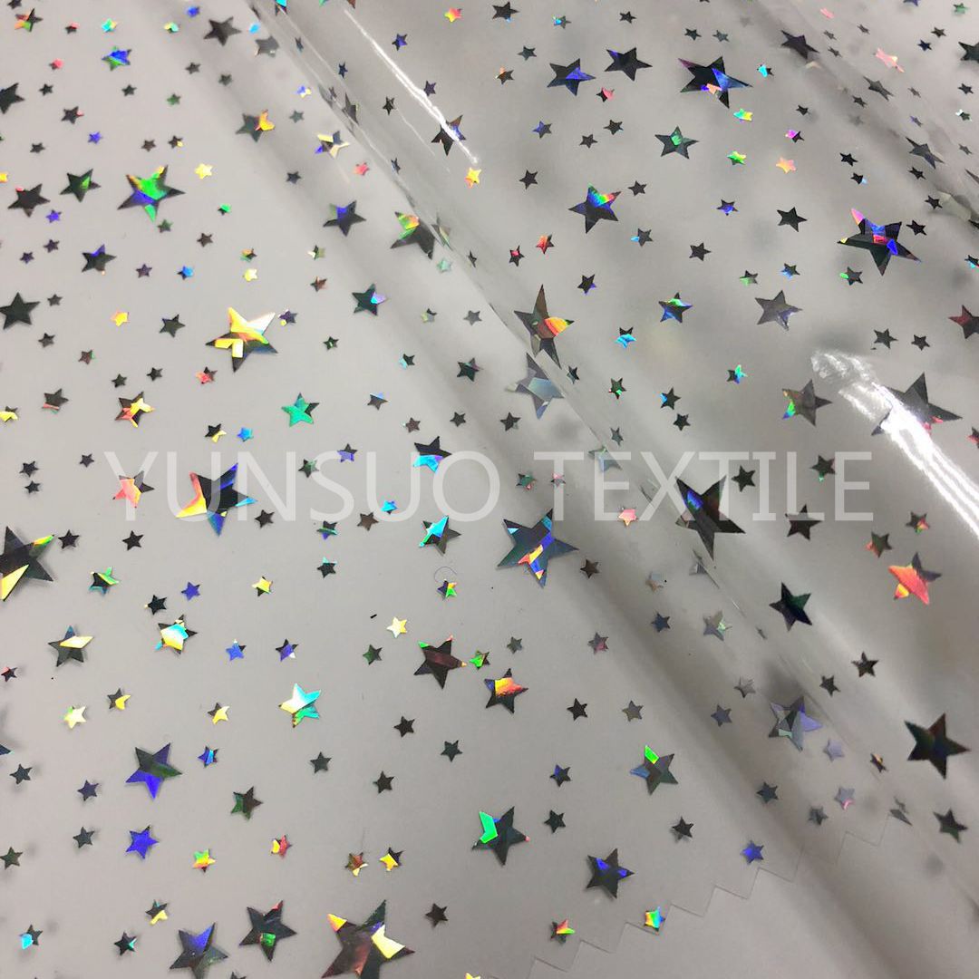 15s镭射幻彩五角星印花双雾透明TPU膜 防水雨衣雨伞洗漱包TPU面料