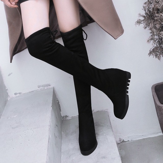 Spring and Autumn New Korean knee high boots women’s high heel Plush elastic versatile thin boots