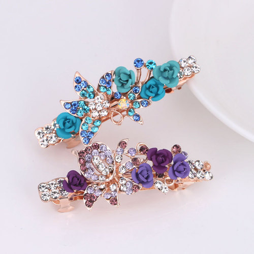 Hair clip hairpin for women girls hair accessories Small rose flower water diamond hairpin headdress women versatile small top clip horse tail hairpin