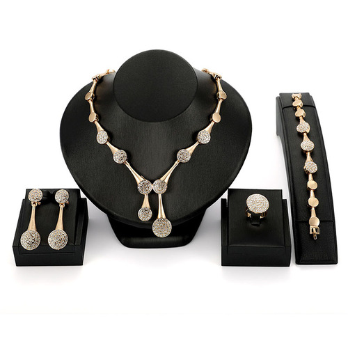  Trendy Gold-Plated Necklace Earrings Jewelry Set Bridal Wedding Accessories Four-Piece Set