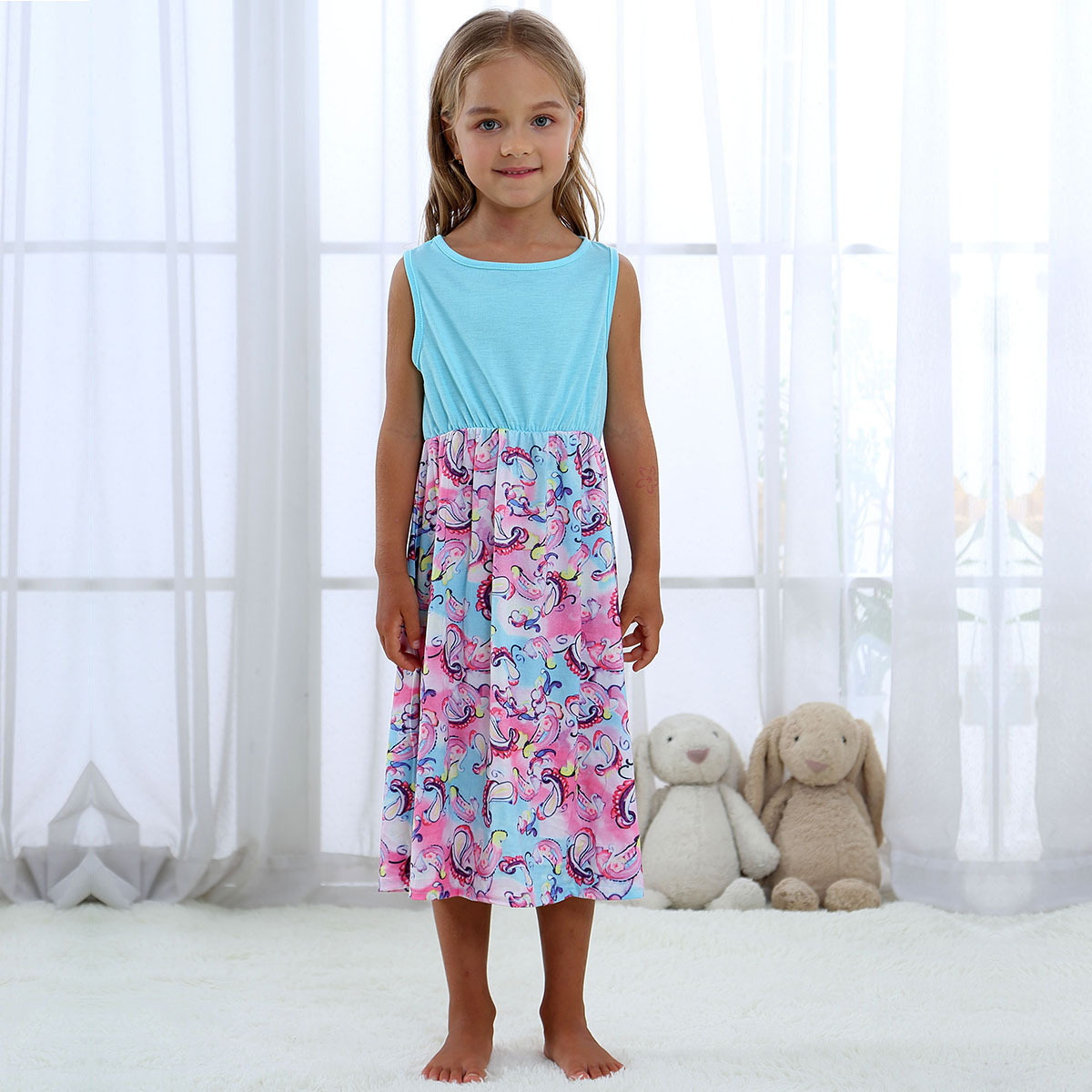 Summer Floral Long Dress for Women and Kids Elegant Design Comfortable Fabric Perfect for Family Outings Wholesale