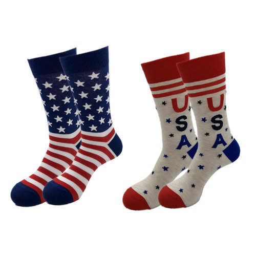 Autumn and winter American flag letter version jacquard mid-length cotton socks 200N couple style personalized trendy socks for men