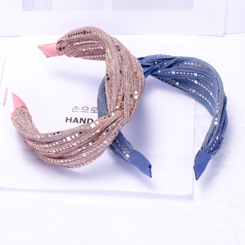 Hair Band Simple Korean Fil-lumiere Weave Fabric Wide Lace Mesh Shiny Crossed Headband Summer Hair Clip Headband B948 display picture 7