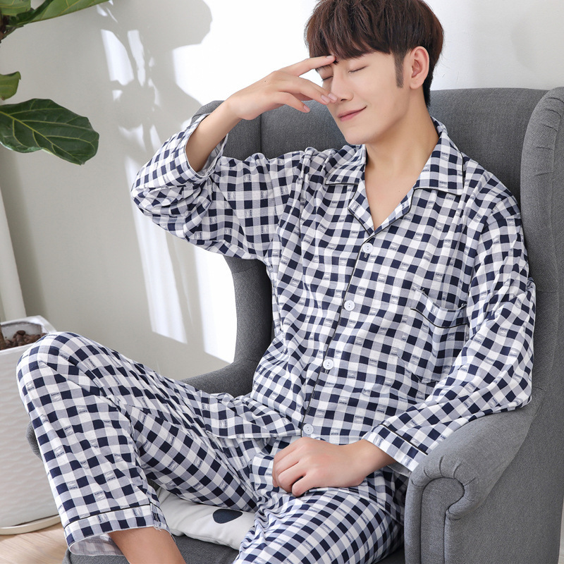Spring and Autumn Men's Pajamas Long Sleeve Cotton Young Middle-Aged Cotton Large Size Pajamas Men's Home Suit Special Price 27
