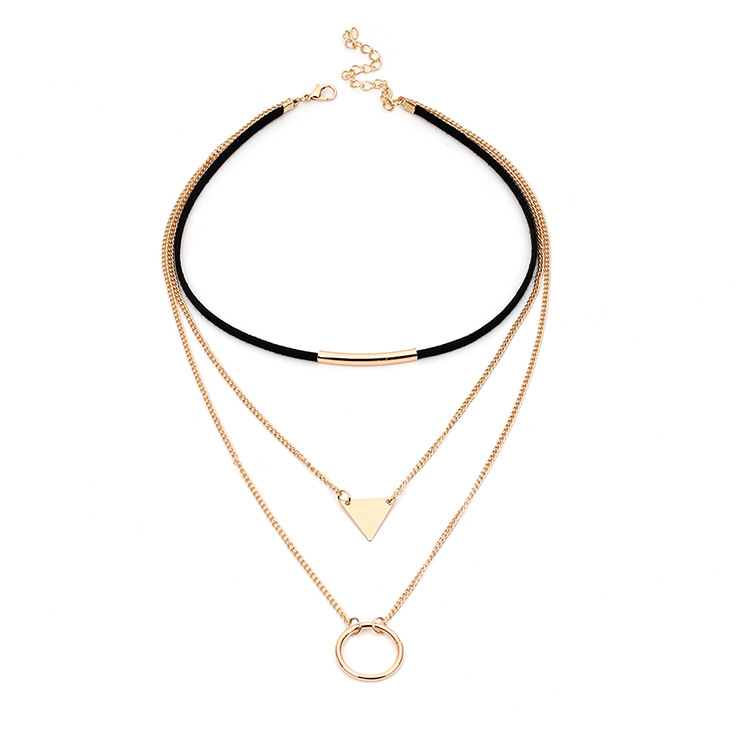 13g Weight Necklace Classification Wedding, Travel Occasion Women'S Gender Gold, Silver Color Fashion Geometric Sequins Triangle Multilayer Korean Velvet Choker Circle Necklace 3
