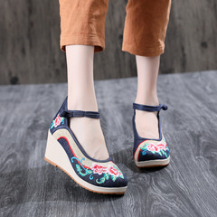 尋芳 2018秋季新款老北京布鞋漢服民族風繡花鞋高跟舒適布鞋