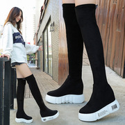 内增高10cm超高跟靴子女冬季欧美厚底过膝长靴时尚百搭加绒女靴