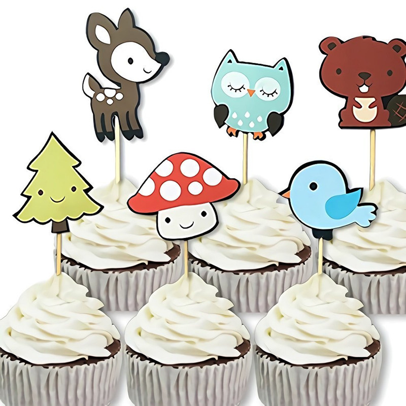蘑菇猫头鹰小鹿刺猬大树森林蛋糕插旗插签