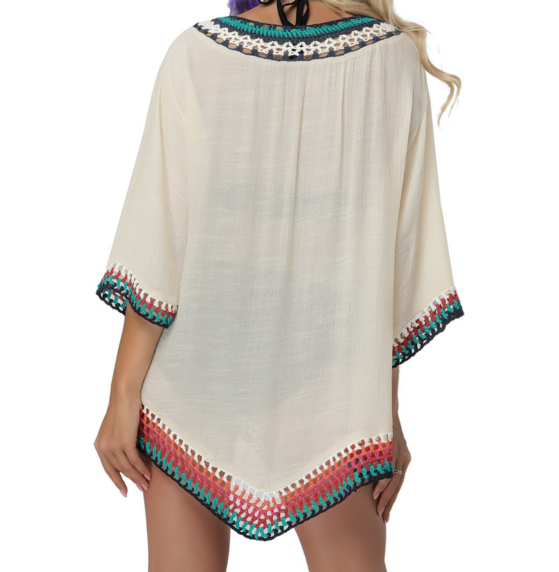 歐美亞馬遜速賣通EBAY沙灘鉤花罩衫 手鉤針織流蘇性感大碼防曬衣