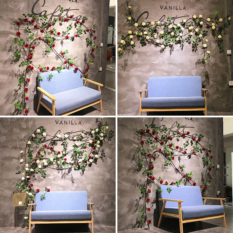 仿真玫瑰花藤假花藤阳台装饰藤条藤蔓绿植暖气管下水管道装饰遮挡