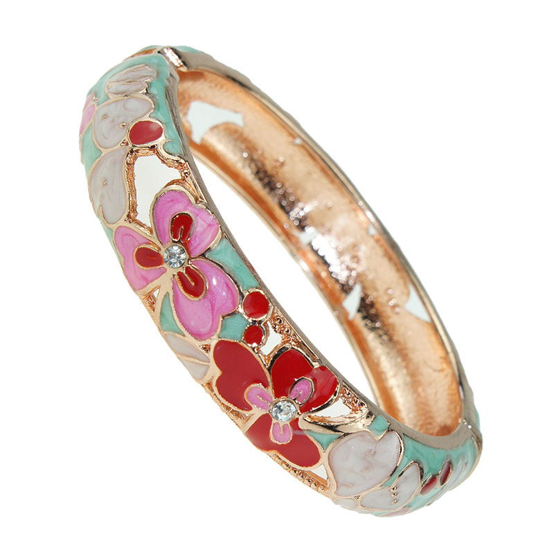 戴丽景泰蓝手镯鸡蛋花镶钻镂空民族风滴油多色配色女士手镯88A22