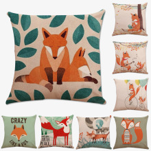爆款热卖狐狸系列 亚麻抱枕套沙发居家靠枕套 厂家直销