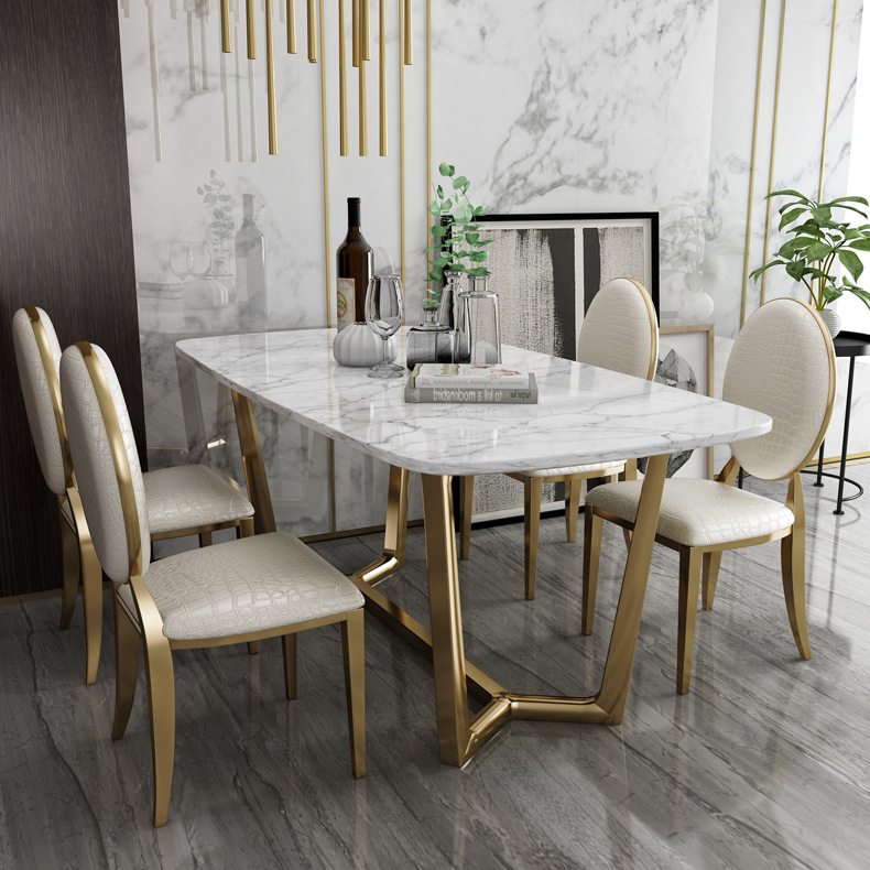 Light luxury table and chair set small apartment postmodern creative stainless steel marble table Nordic home rice table