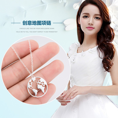 项链欧美新款世界地图项坠项链2019爆品跨境项饰货源