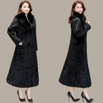 兔毛皮草外套女大衣长款皮毛一体狐狸毛领修身显瘦秋冬季新款|ru
