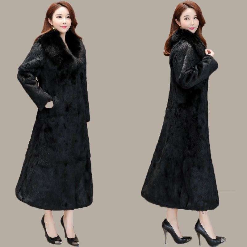 兔毛皮草外套女大衣长款皮毛一体狐狸毛领修身显瘦秋冬季新款|ru