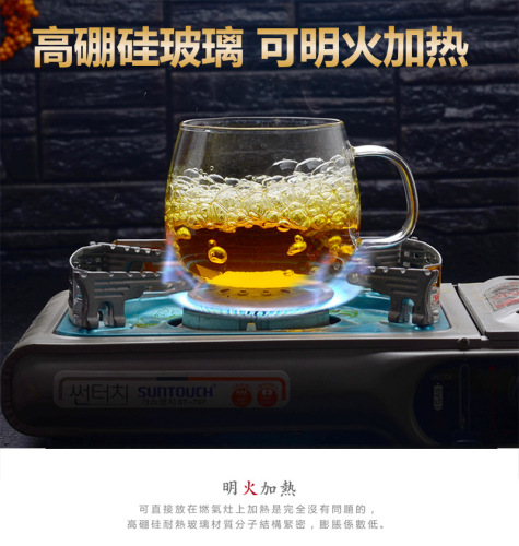 Glass cup, glass tea cup with handle, floral tea cup, round fun cup, three-piece cup, filtered tea cup, office water cup with lid