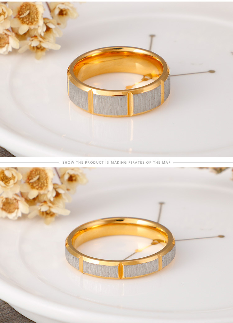 European And American New Jewelry Electroplating Sand Surface Stainless Steel Couple Ring Wholesale display picture 4