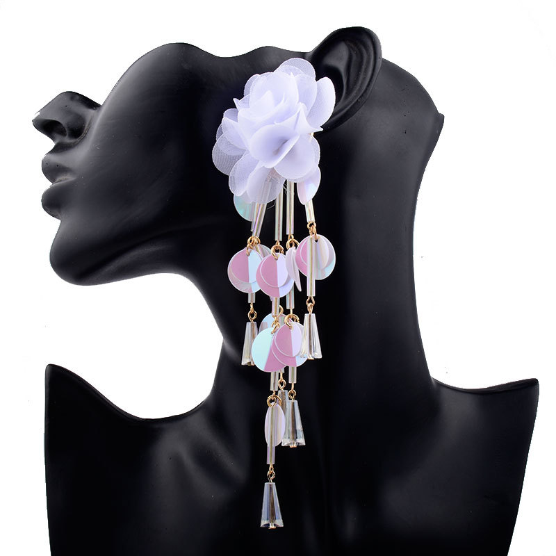 Exaggerated Sweet Flower Cloth Beaded Women's Drop Earrings display picture 2