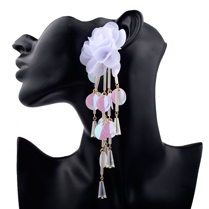 Exagéré Sucré Fleur Chiffon Perlé Femmes Boucles D'oreilles display picture 2