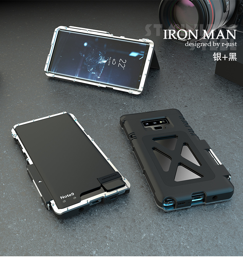 Armor King Iron Man Luxury Shockproof Stainless Steel Aluminum Metal Flip Case Cover for Samsung Galaxy Note 9