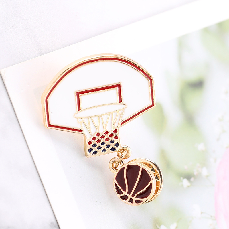 ZRM Basketballkorb mit Basketballnadeln, Broschen, rote Emaille, Sportnadel, rote Kugel, Anstecknadel, Abzeichen, Sportler, Knopfbrosche – Detail 5