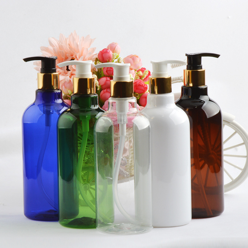 批发供应PET塑料乳液按压泵瓶鸭嘴瓶电化铝螺纹泵瓶500ml毫升空瓶