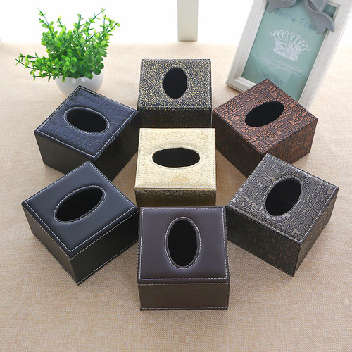 Hotel Small Square Box Restaurant Leather Paper Towel Box Wooden Paper Napkin Holder Dining Small Size Paper Towel Box Logo Wholesale Factory