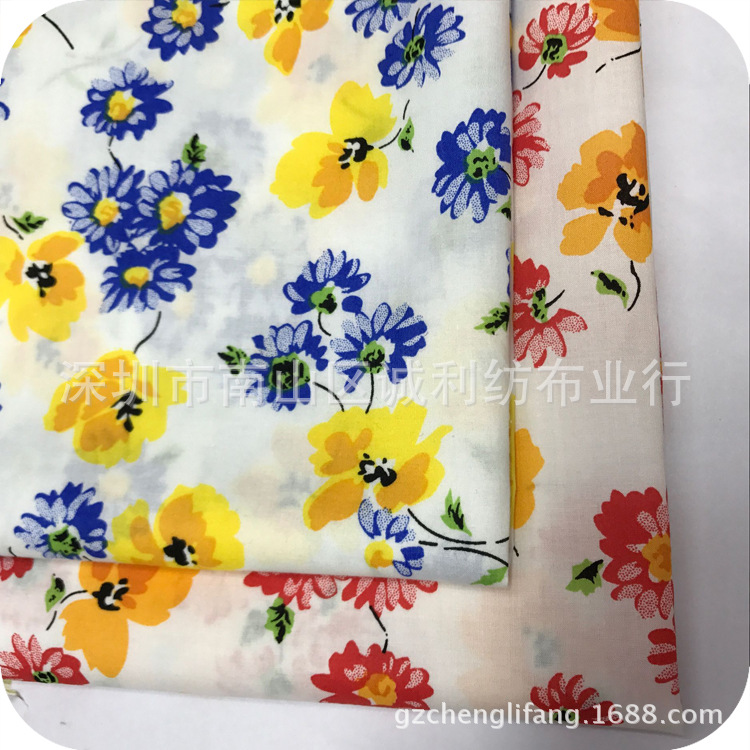 棉布平纹印花  睡衣印花面料 菊花 连衣裙印花布  夏衬衫印花布料
