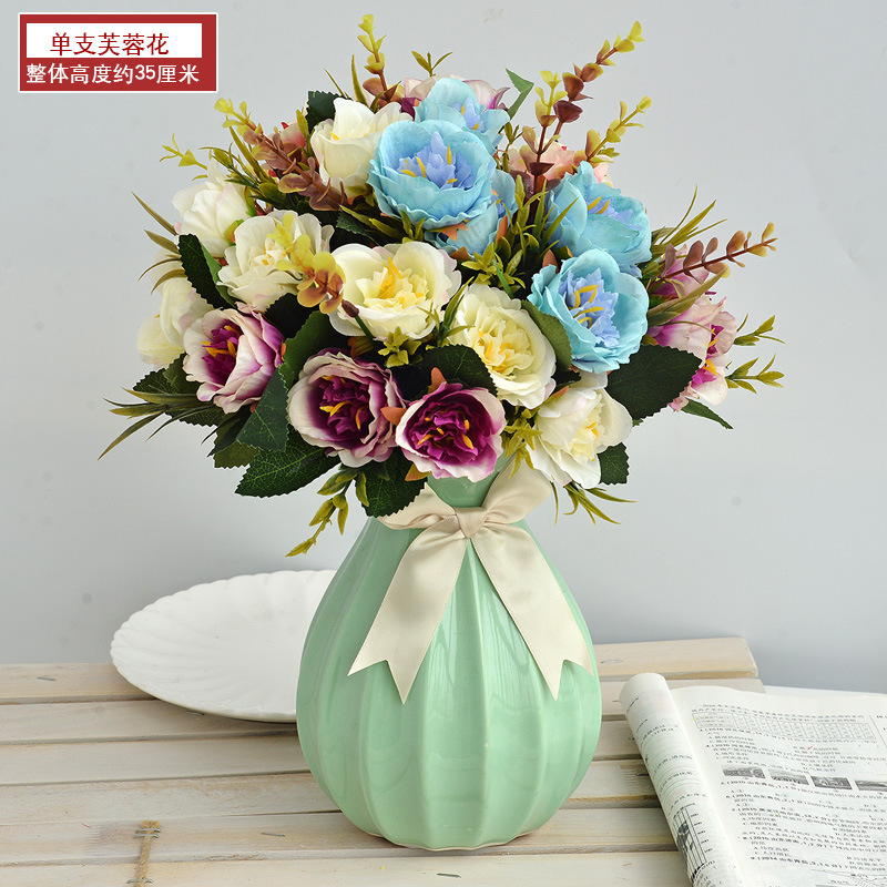 Acheter Belle Rose Longue Pivoine Soie Artificielle Fleur Dhibiscus Petit Bouquet Flores Fleurs De Décoration De Mariage Printemps Fête à La Maison