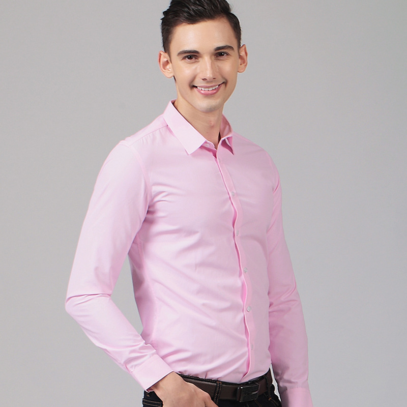 Nuova versione coreana a maniche lunghe slim fi tinta unita non stirabile da lavoro professionale per ragazzi da uomo_voghion.com