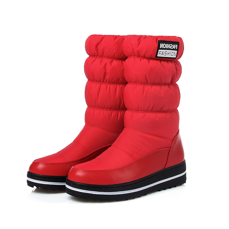 一件代发 2018新款厚毛雪地靴羽绒布靴中筒坡跟休闲靴外贸H2