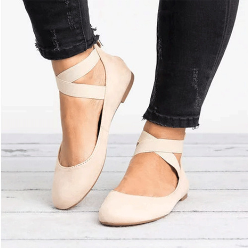 Fall/Winter European and American Style Low-Top Elastic Strap Round-Toe Women's Shoes, Flat Heel Dancing Shoes for Moms