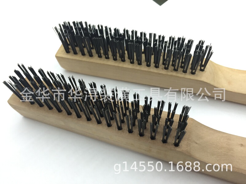 Wooden handle wire brush Europe and the United States across the platform 416 factory direct carbon steel industrial derusting deck cleaning brush