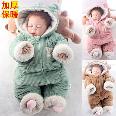 保暖婴儿男哈衣爬服装宝宝加厚连体衣秋冬装新生儿冬季棉衣服宝宝