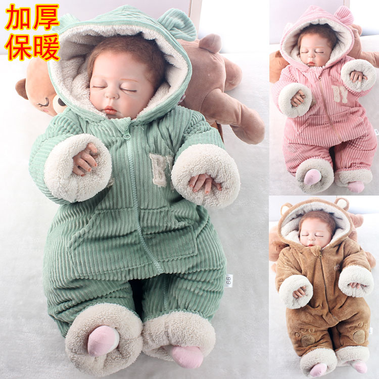 保暖婴儿男哈衣爬服装宝宝加厚连体衣秋冬装新生儿冬季棉衣服宝宝