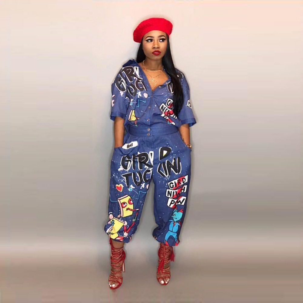 Ld8103 European and American women's Amazon eBay sexy letter printing hot selling speaker pant one-piece pants