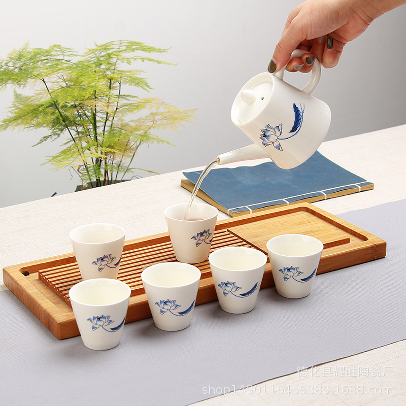 originality Ge relief tea set gift suit characteristic Film opening Ice cracks ceramics tea set high-grade Gift box packaging